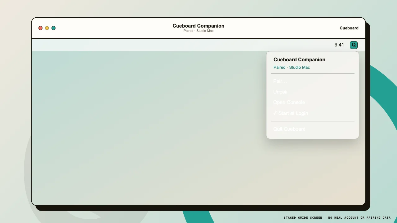 Cueboard Companion menu-bar menu