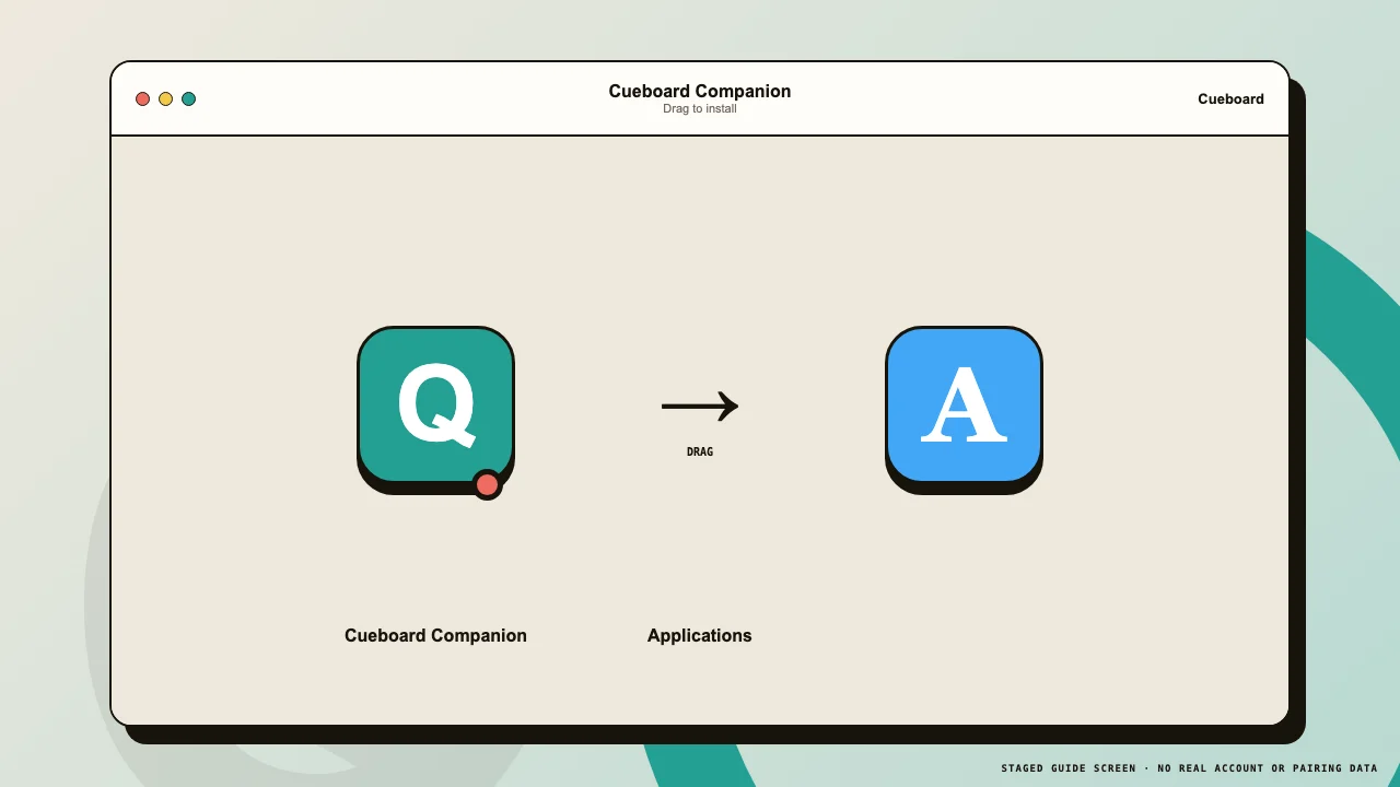 Cueboard Companion disk image with the app and Applications shortcut