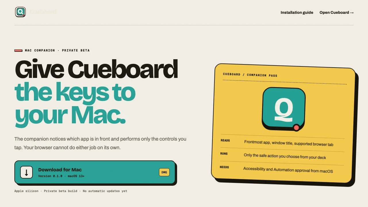 Cueboard Mac companion download page