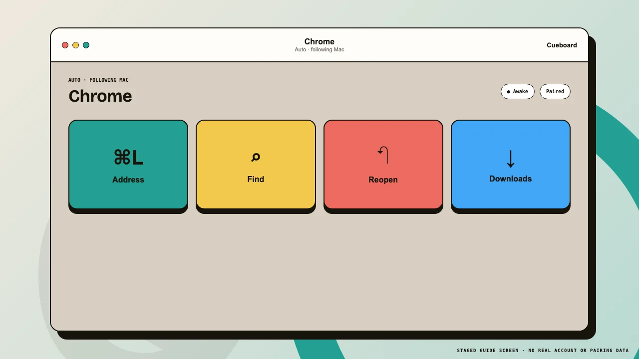 Cueboard remote showing the Awake control